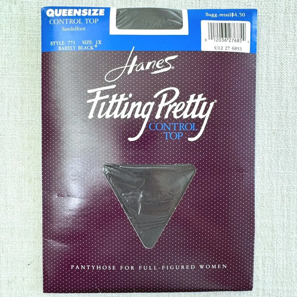 Hanes Fitting Pretty Control Top Pantyhose Barely Black Sandalfoot Size 1X